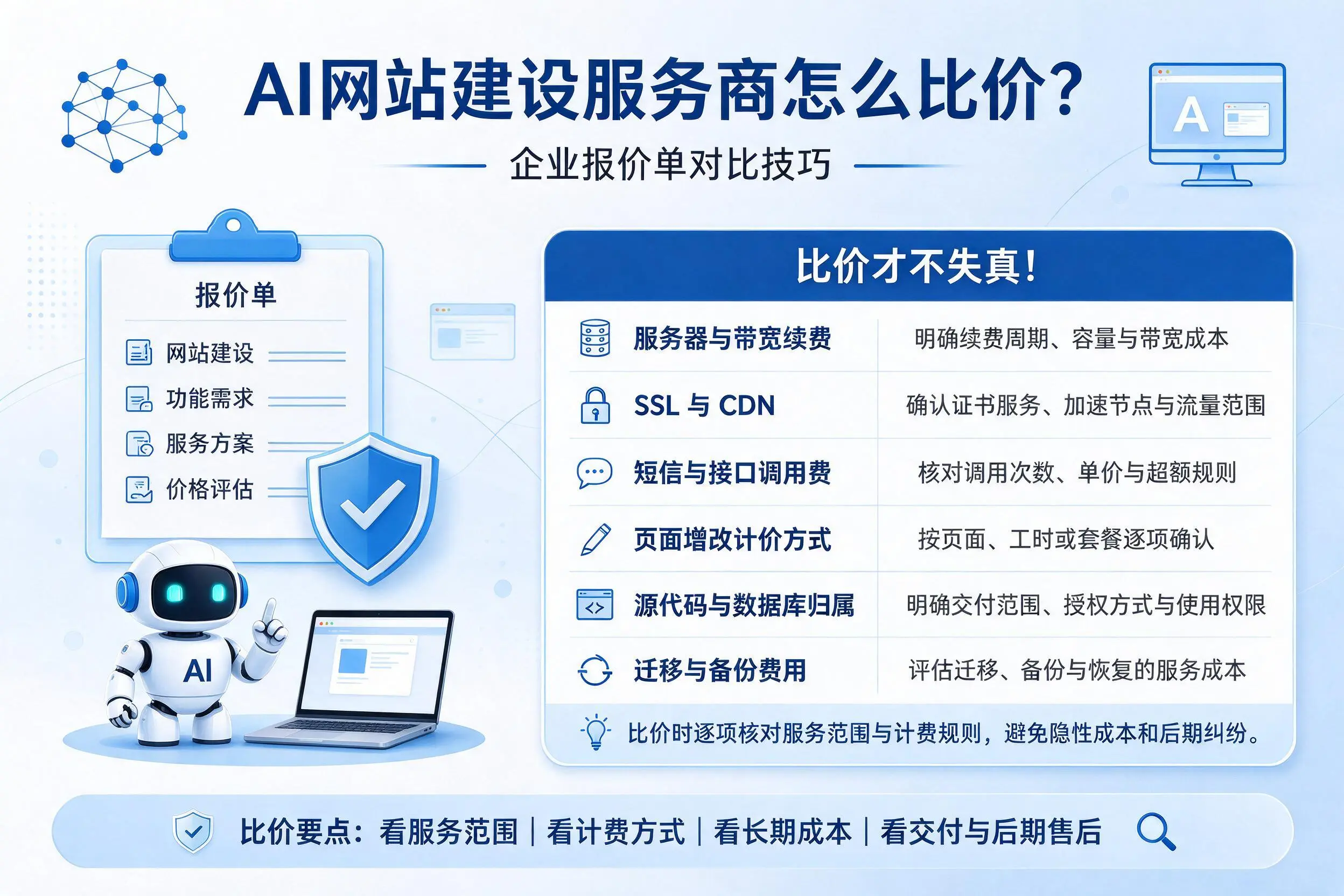 AI网站建设服务商怎么比价?青海企业报价单对比技巧