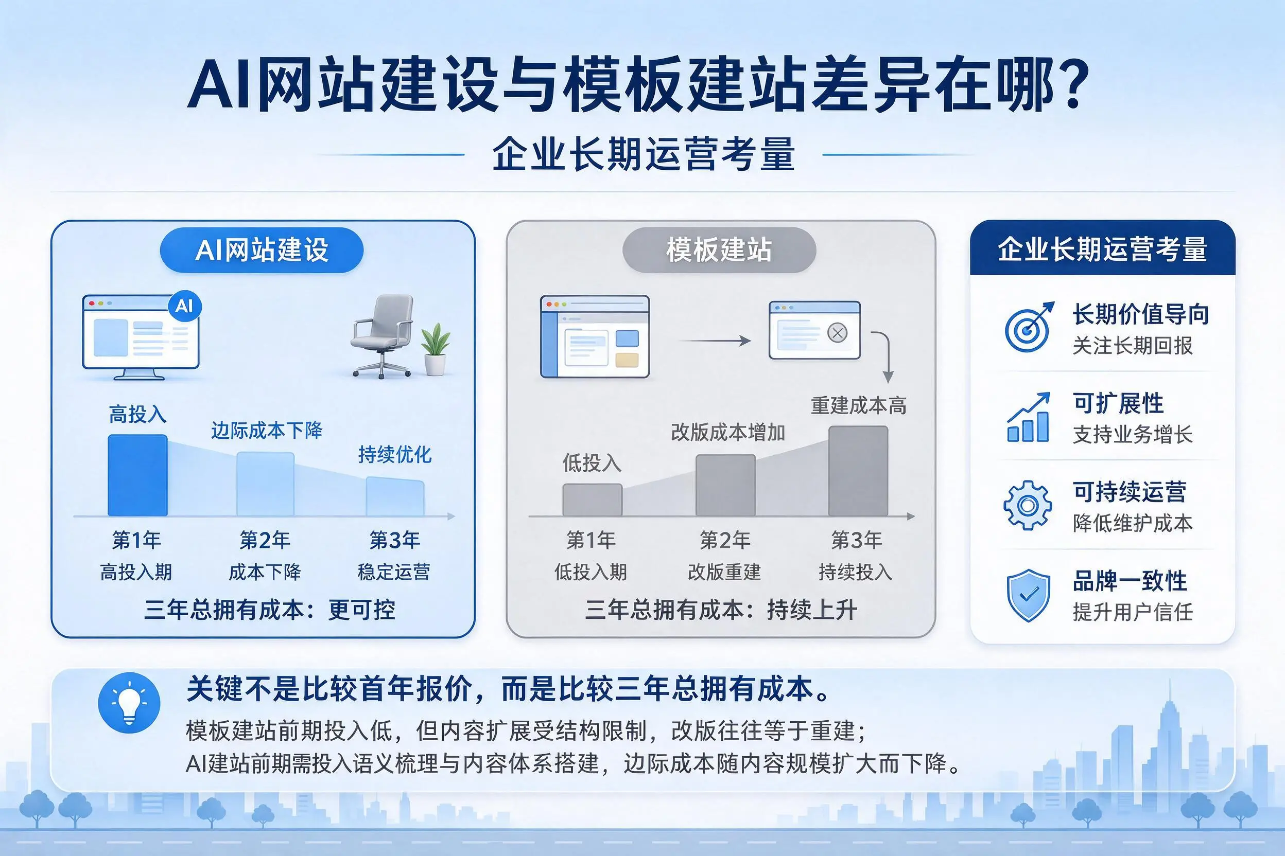 AI网站建设与模板建站差异在哪？青海企业长期运营考量